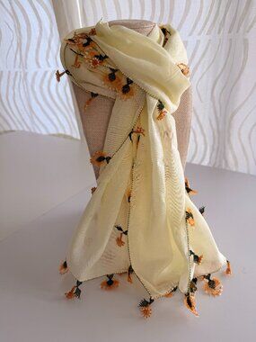 Traditional Turkish Oya Lace Edged Scarf Long Rectangular 100% Lawn Cotton